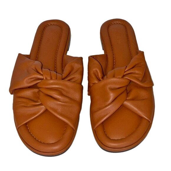 J. Crew Menorca Brown Leather Padded Twist-Knot Slide Sandals - Size 10 - Picture 2 of 6
